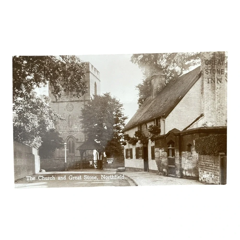 Vintage RPPC Postcard The Church & Great Stone Inn Northfield Birmingham UK